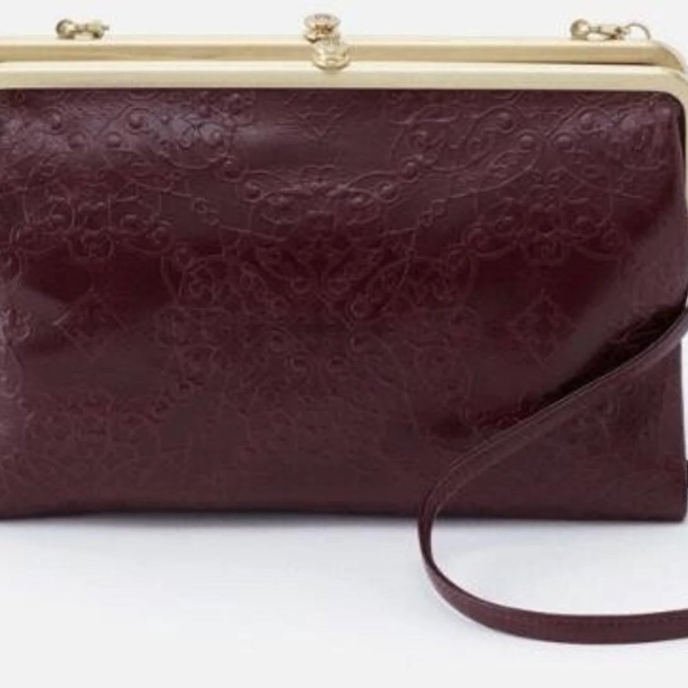NWT New Hobo Leanne Lace Medallion Emboss Deep Plum crossbody Leather Retired
